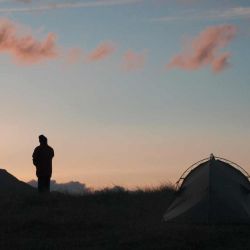 camping at sunset